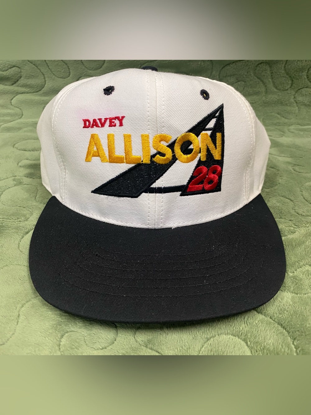 VTG 90s Nascar Davey Allison #28 White Black Racing Hat Flat Bill Snapback Hat